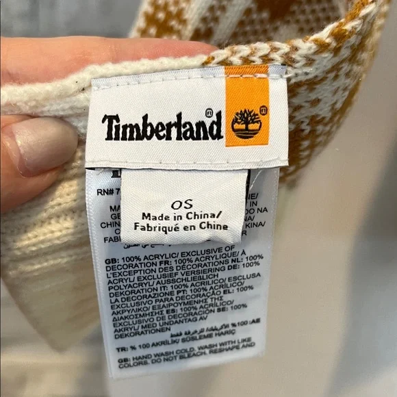 Timberland plaid Knit Scarf in Cream and Tan 60 inch long - Picture 2 of 7